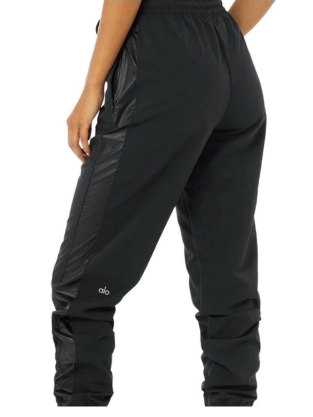 ALO Yoga Black Drawstring Track Pants with Side Shine Stripe - Picture 2 of 4